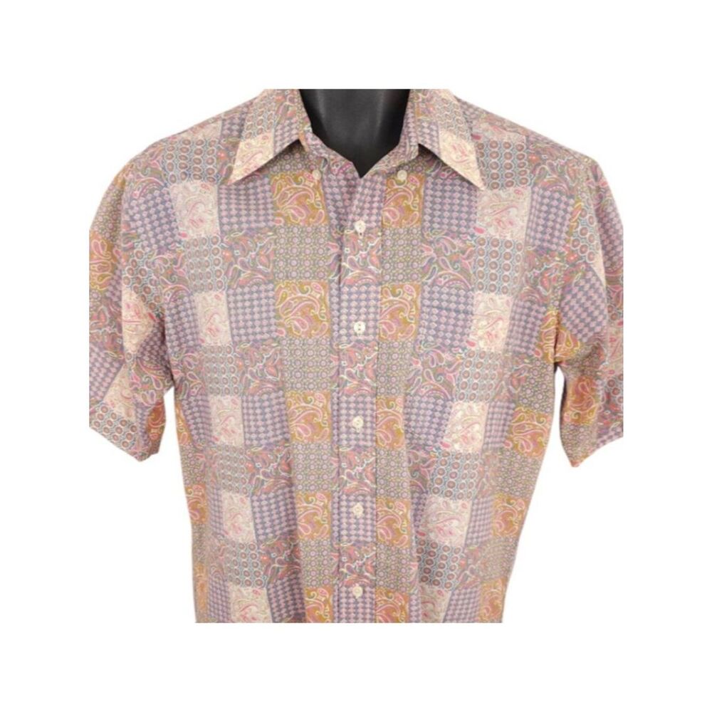 Vintage JG Hooks Paisley Shirt Mens Size Medium Orange Geometric